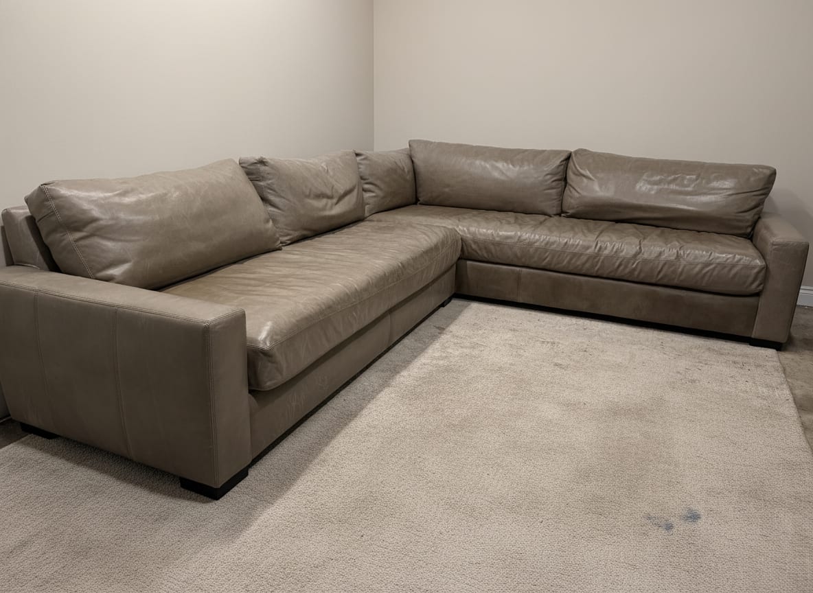 RH Maxwell leather L-sectional in gray, full view