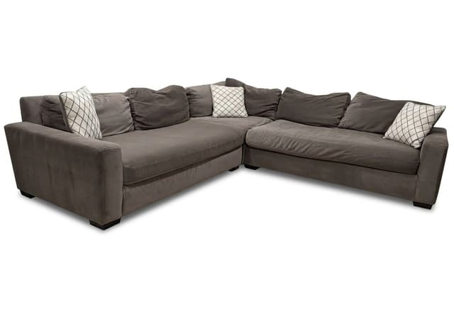 RH Maxwell Luxe 3-piece L-sectional in gray on white background