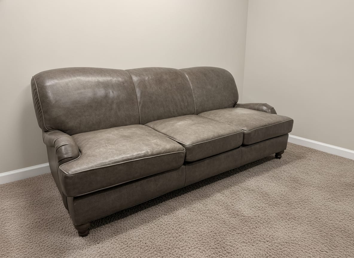 Arhaus English roll-arm leather sofa, full view