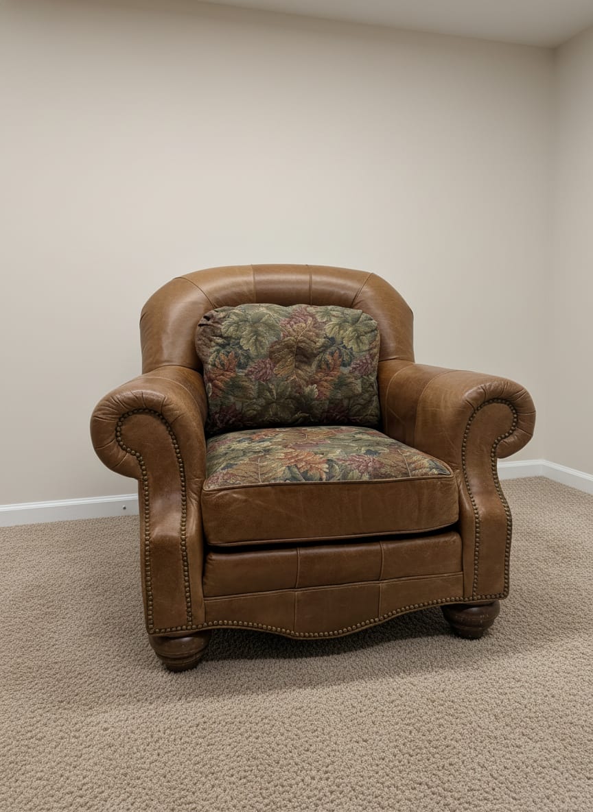 Clayton Marcus leather club chair, front view
