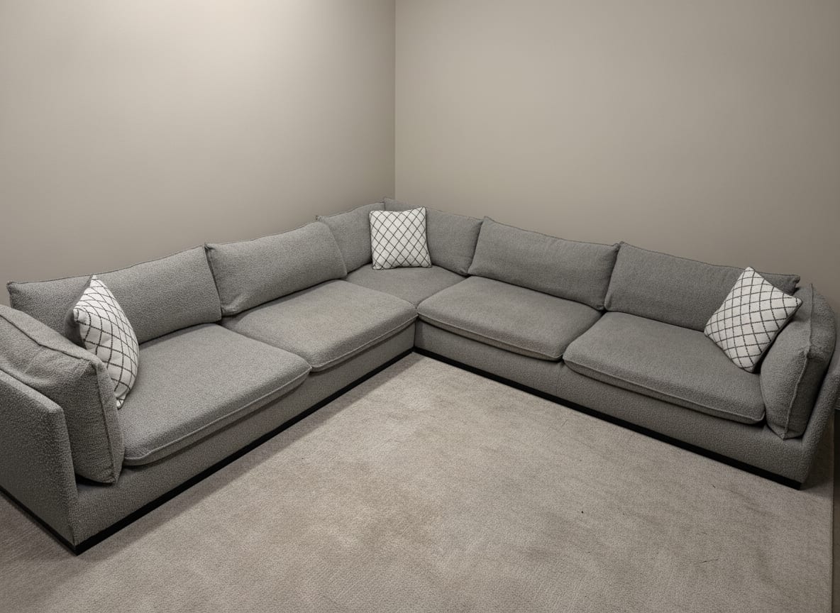 Arhaus Norwood 3-piece corner sectional in heathered gray boucle, full view